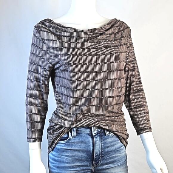 Boden Black & Taupe Geometric Print Cowl Neck 3/4 Sleeve Pullover Top Size 10 - Picture 3 of 16